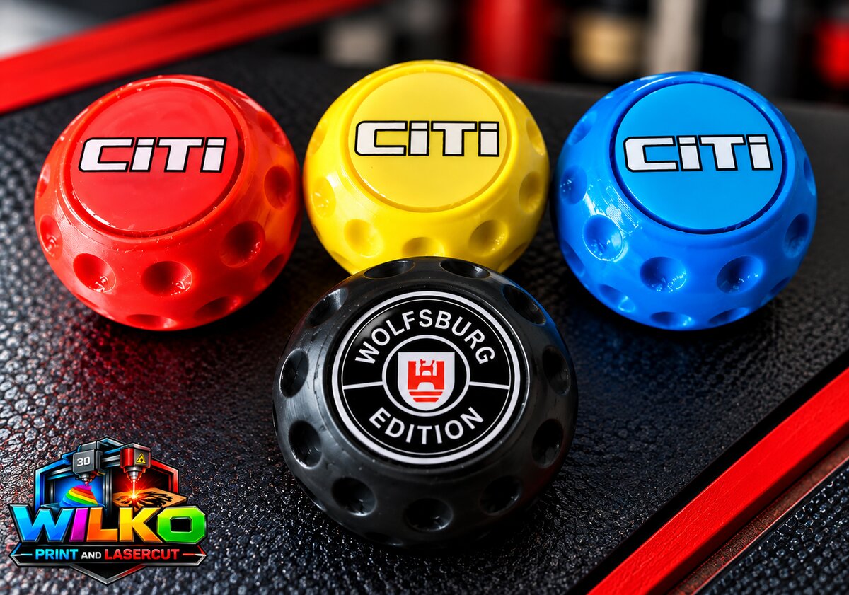 Red, yellow and blue CiTi and black Wolfsburg Edition gear knobs