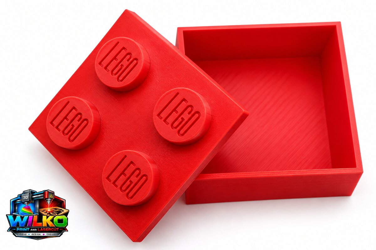 Red brick-style storage box with a studded lid