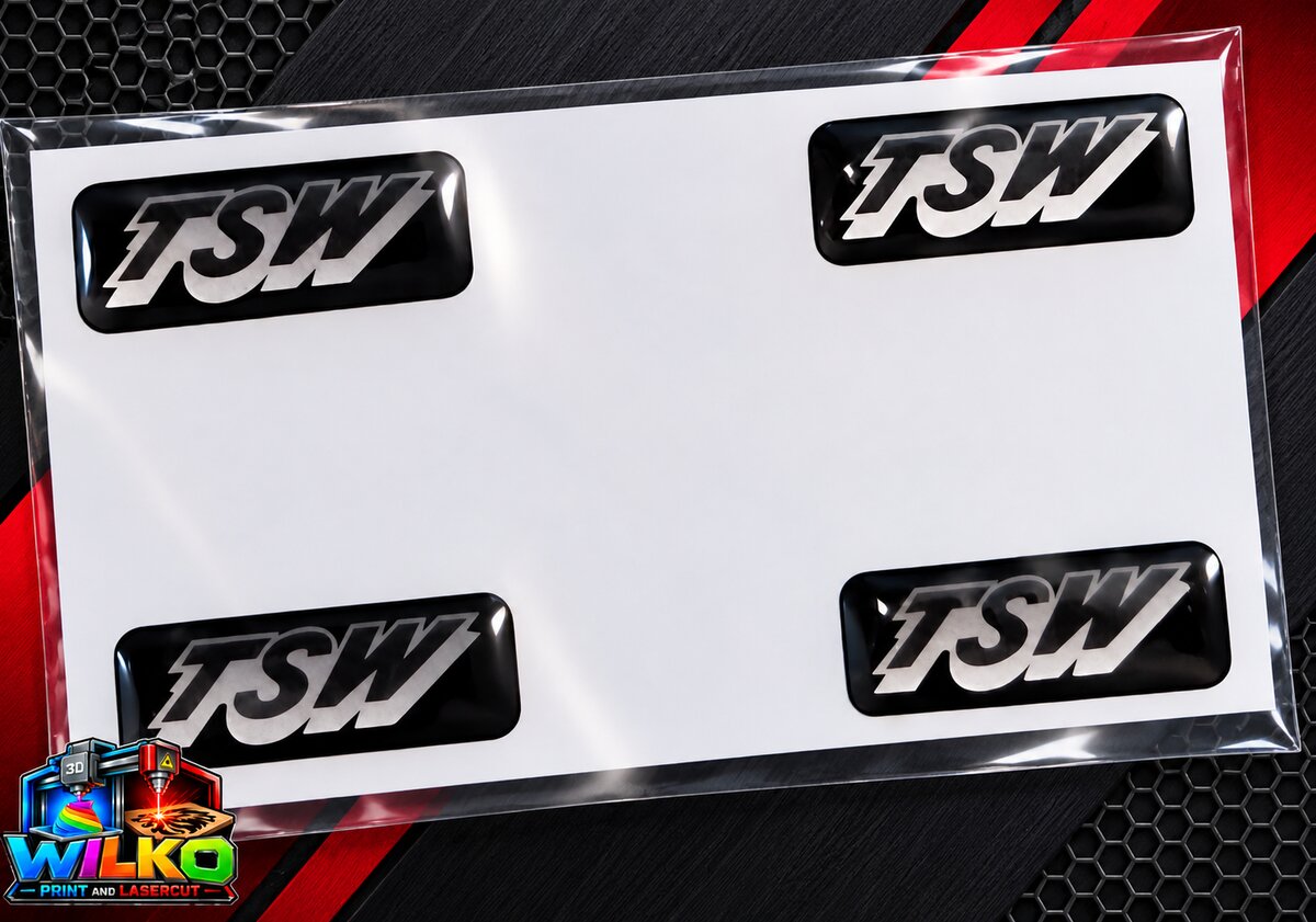 Sheet of four domed black TSW decals